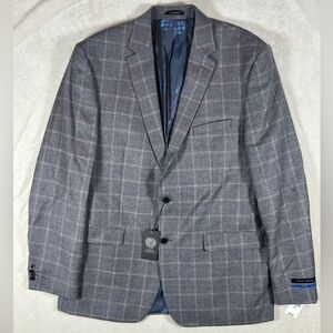 NWT Vince Camuto 44L 100% Wool Charcoal Plaid Blazer